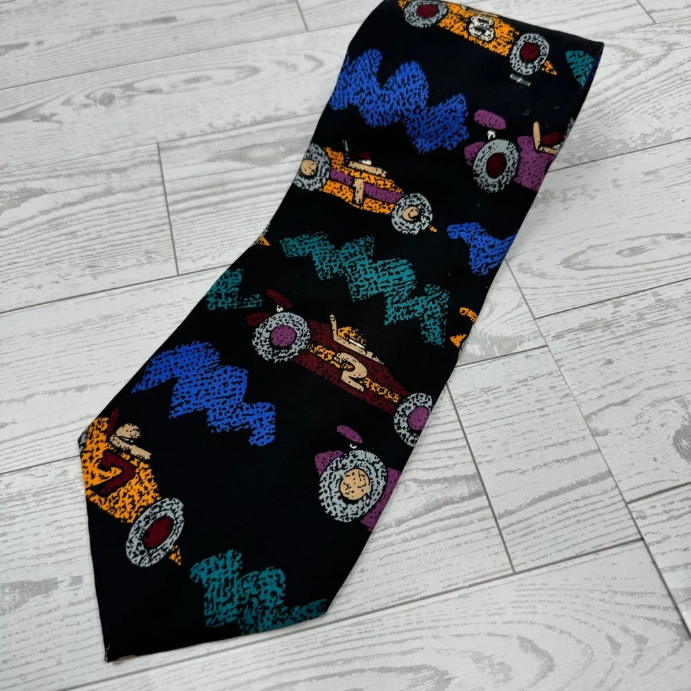 Save the Children Necktie Mens Black Race Cars Print Silk‎ Blend Neckwear